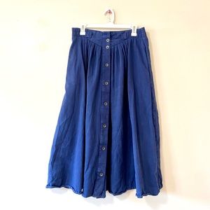 Vintage 90s Skirt Button Front Midi Round Navy Blue Cotton 9